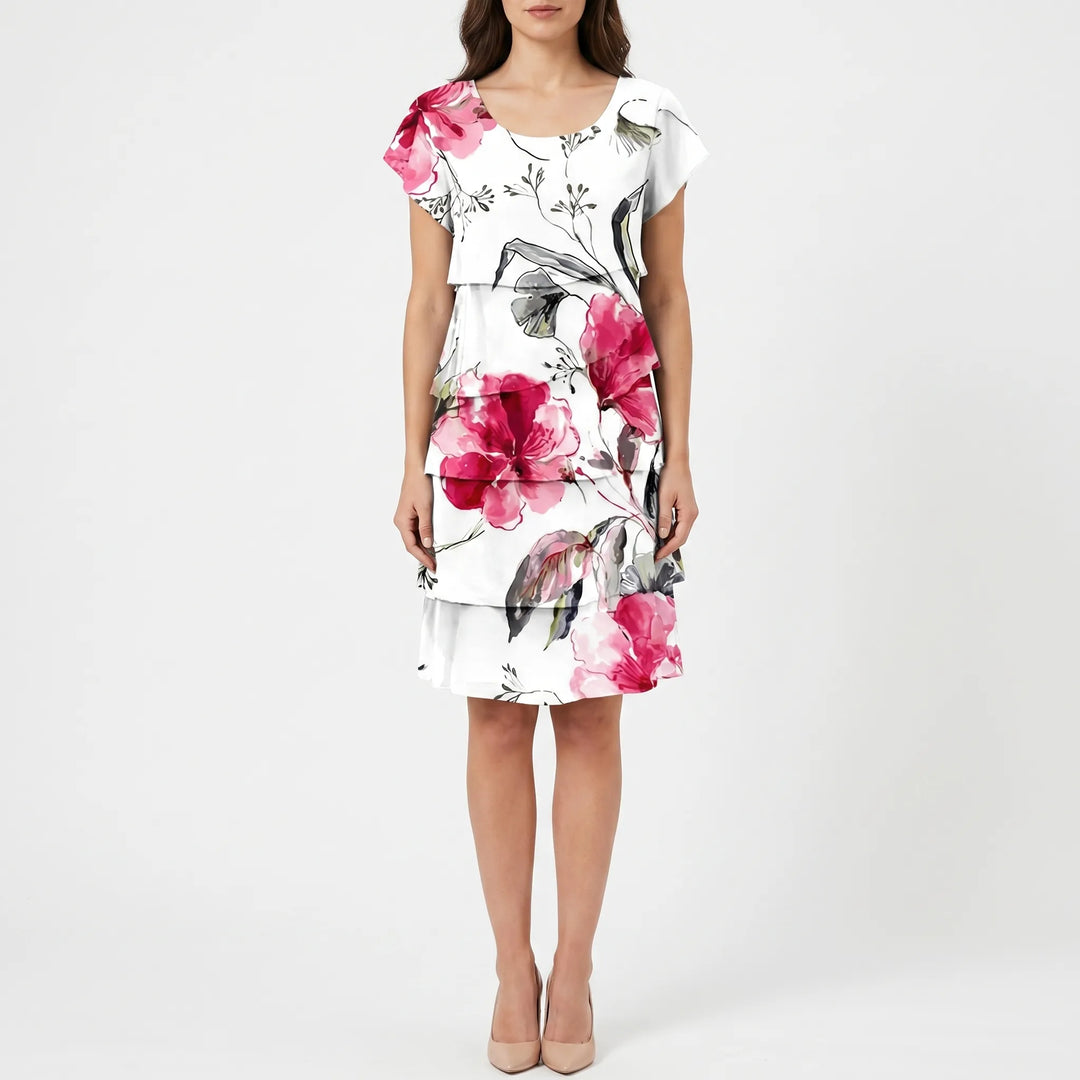 Ruffara - Floral Print Tiered Ruffle Dress