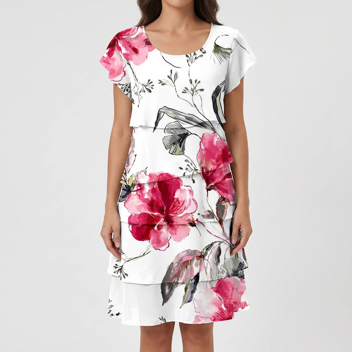 Ruffara - Floral Print Tiered Ruffle Dress