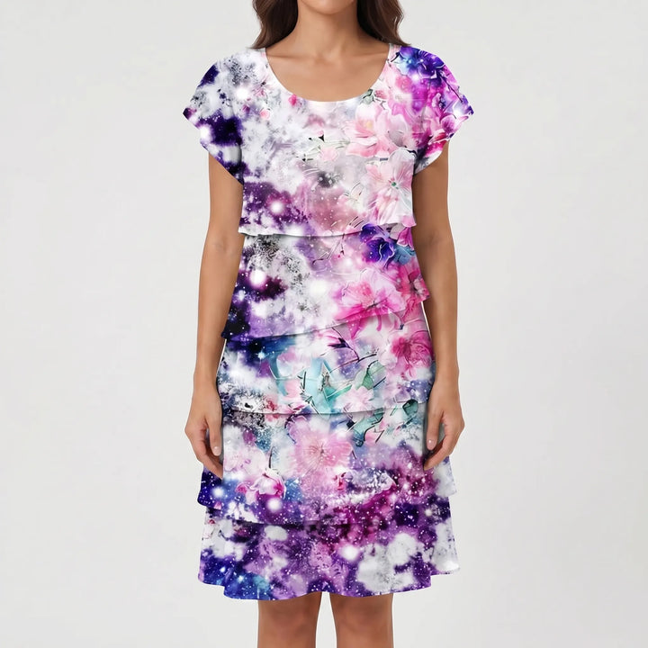 Ruffara - Floral Print Tiered Ruffle Dress