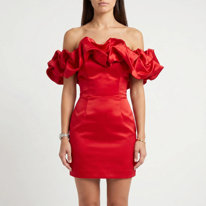 Ruffella - Strapless Ruffle Bust Mini Dress