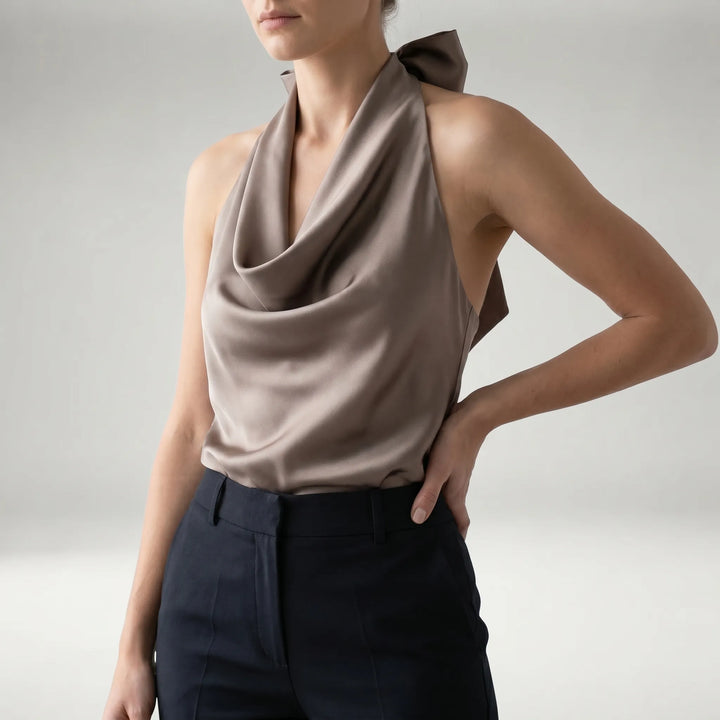Satiére - Halter Neck Draped Satin Tank Top