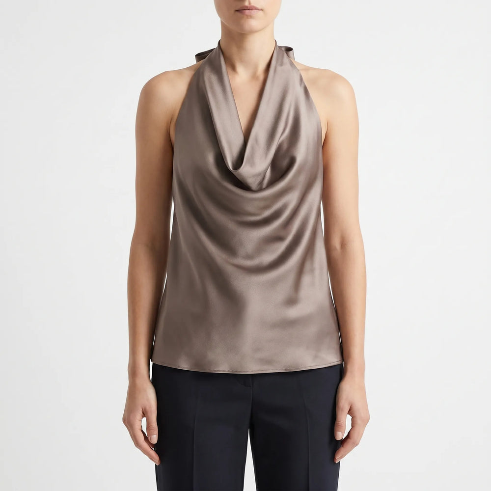 Satiére - Halter Neck Draped Satin Tank Top