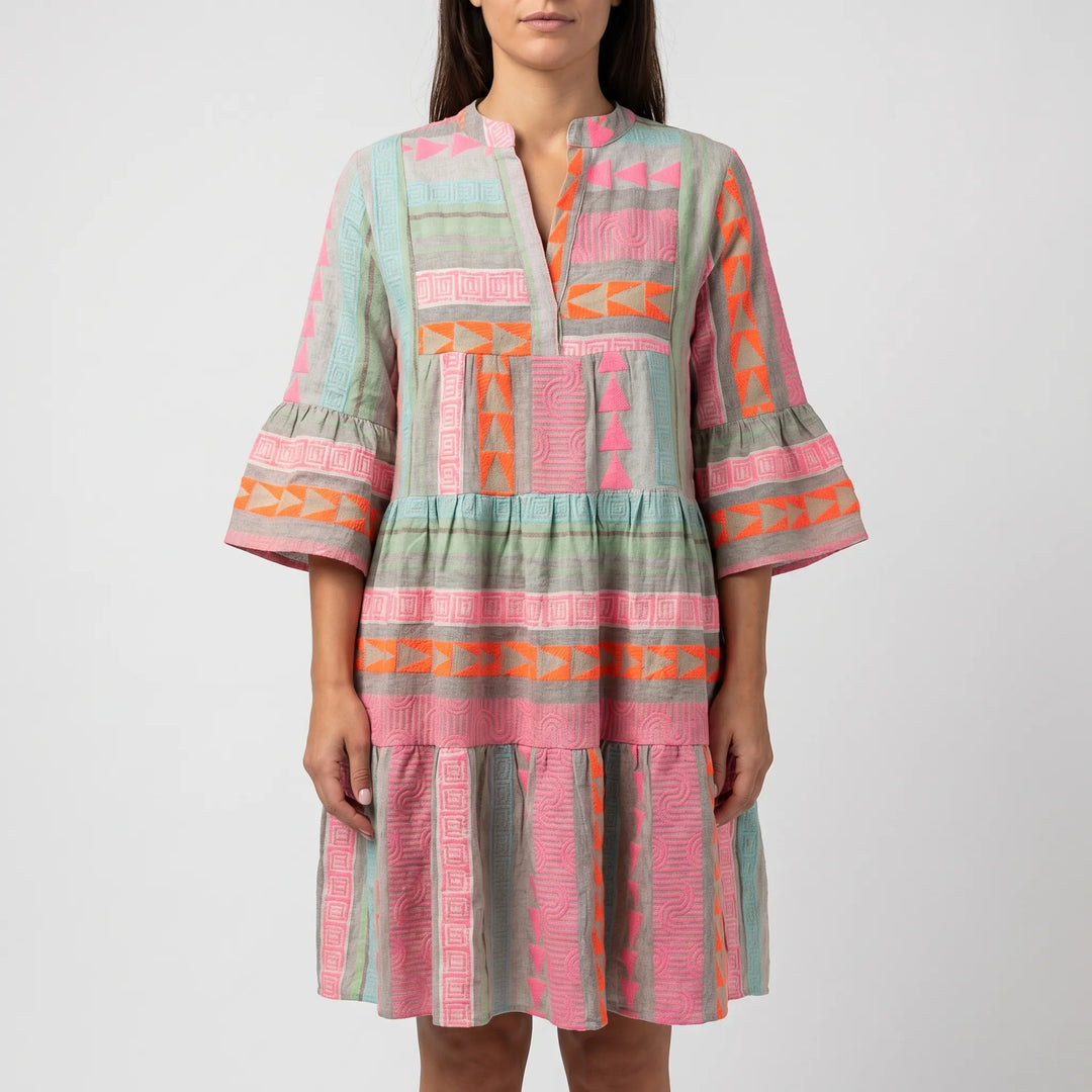 Solante - Tiered Ruffle Midi Dress With Geometric Print