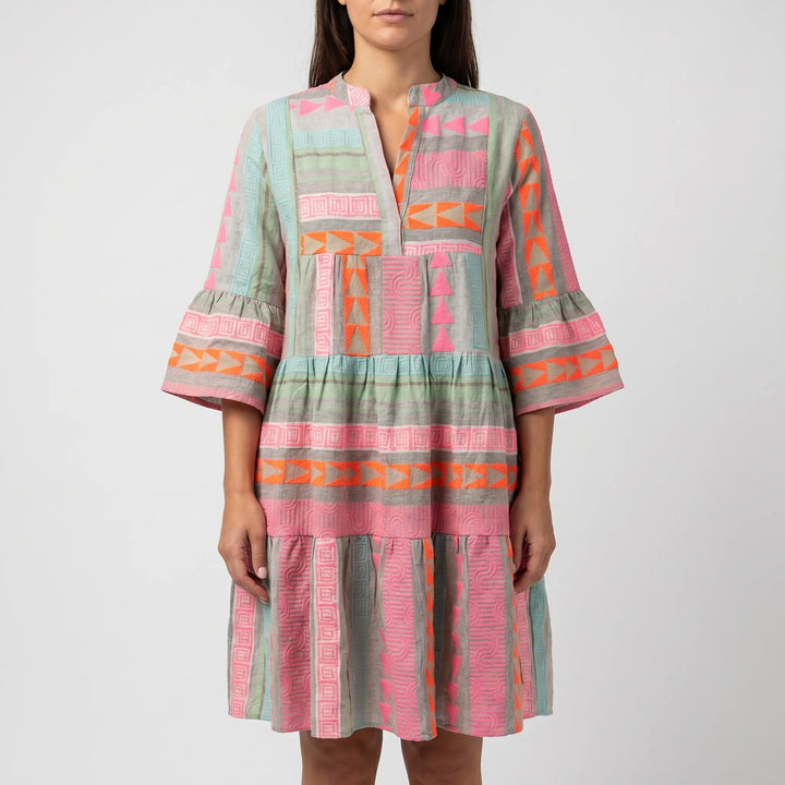 Solante - Tiered Ruffle Midi Dress With Geometric Print