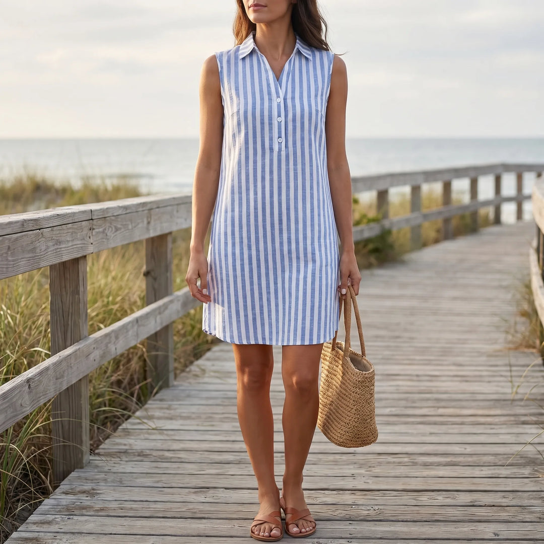 Strivelle - Sleeveless Striped Shirt Dress