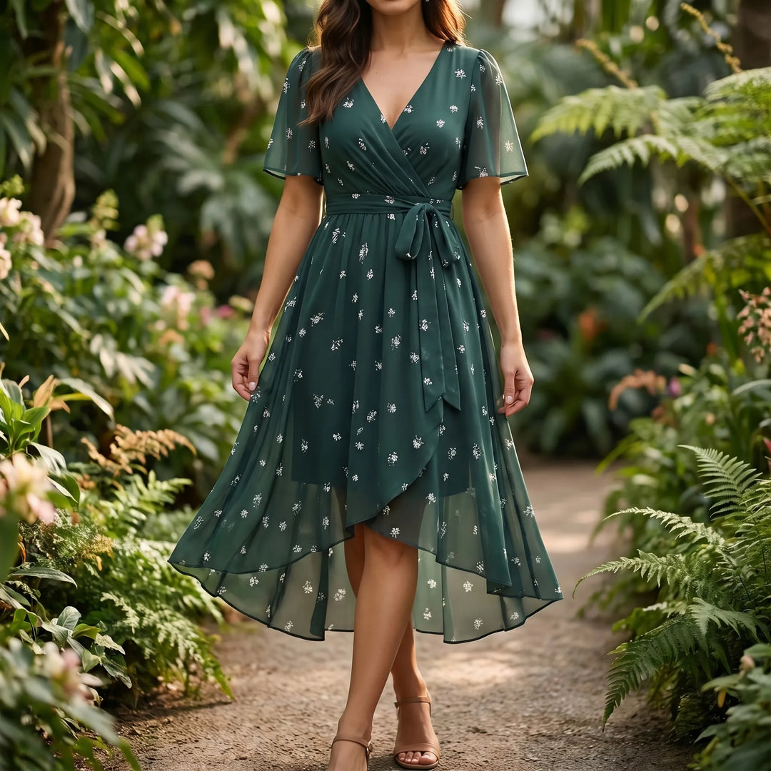 Sunnette - Floral Print Wrap Midi Dress