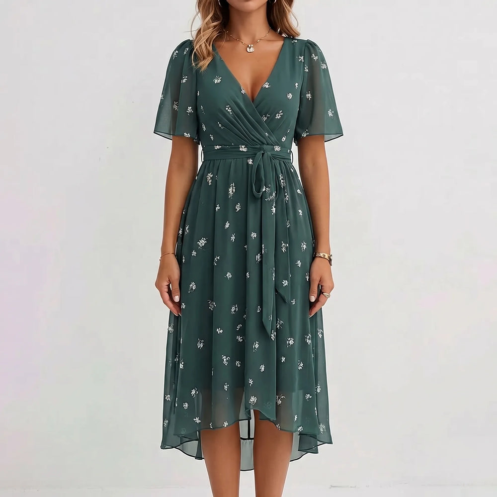 Sunnette - Floral Print Wrap Midi Dress