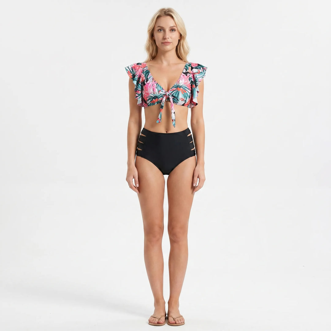 Tropicelle - Ruffle Trim Tropical Print Bikini Set