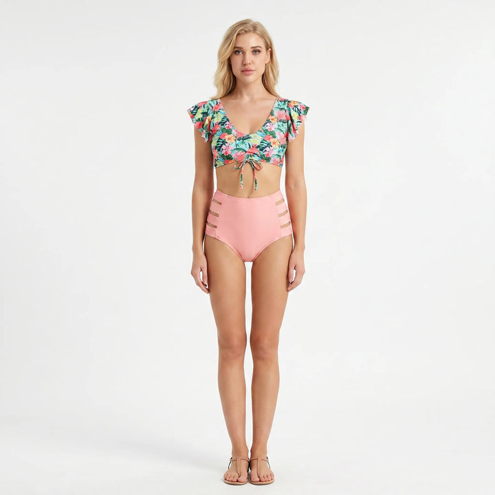 Tropicelle - Ruffle Trim Tropical Print Bikini Set