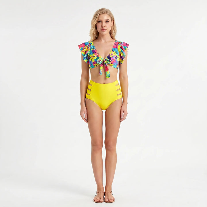 Tropicelle - Ruffle Trim Tropical Print Bikini Set