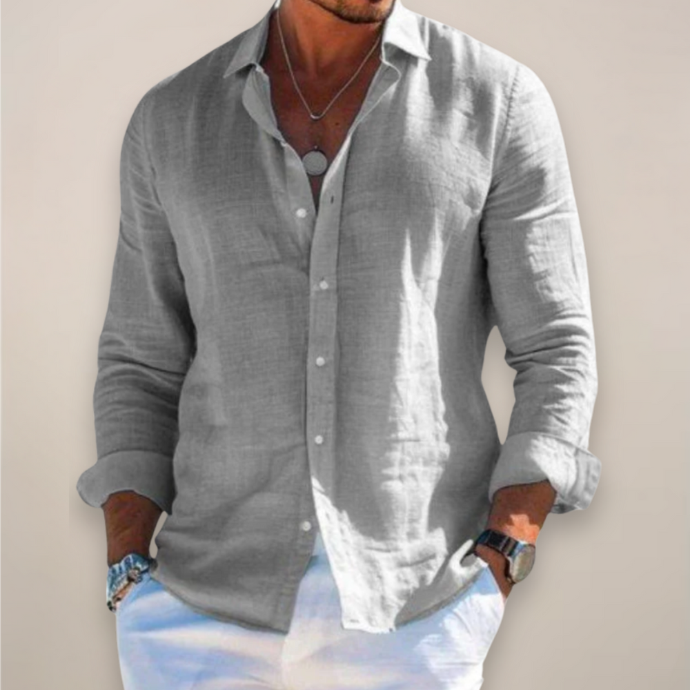 Valmont - Men's Black Linen Shirt For Evening Outings