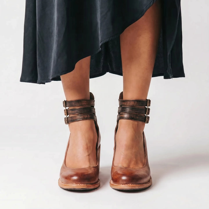 Velaura - Block Heel Ankle Buckle Sandal