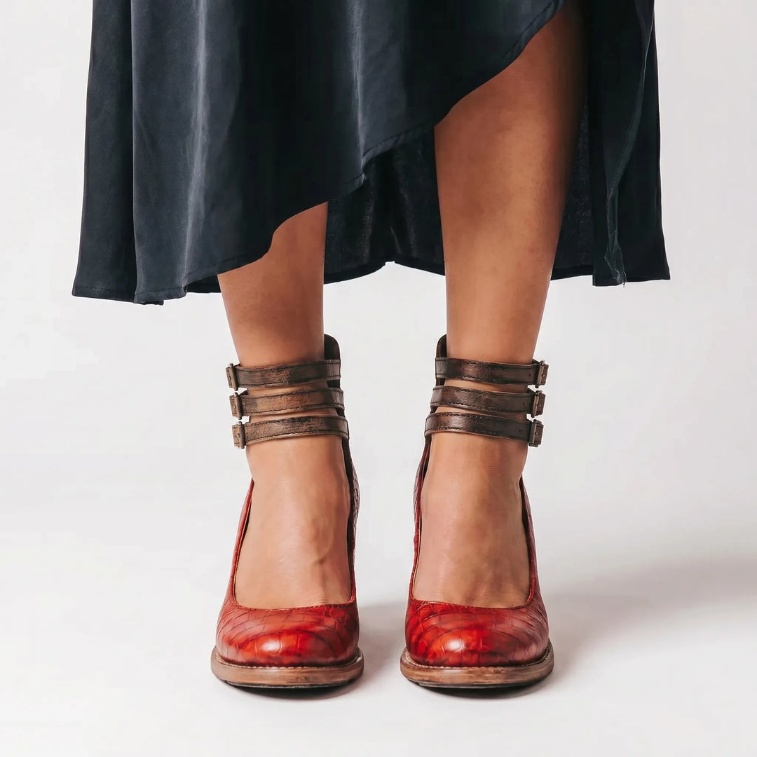 Velaura - Block Heel Ankle Buckle Sandal