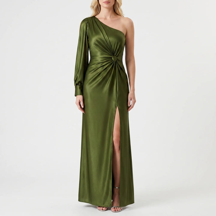 Velourna - One-Shoulder Satin Maxi Dress