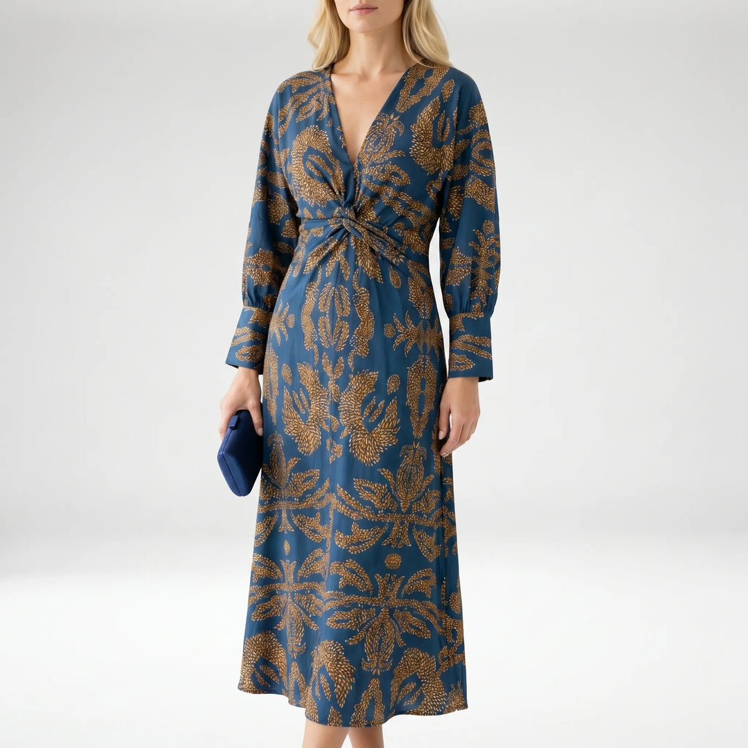 Velourne - Printed A-Line Maxi Dress With Front Knot