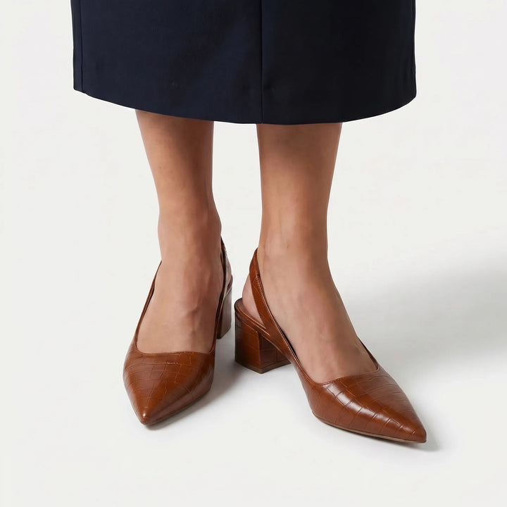 Velourra - Pointed-Toe Slingback Block Heel