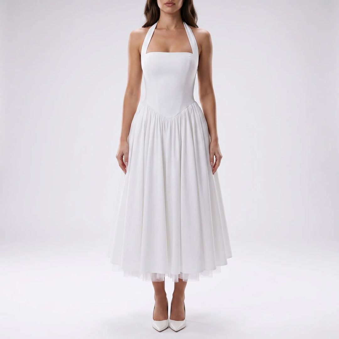 Velvaine - Halter Neck Midi Occasion Dress