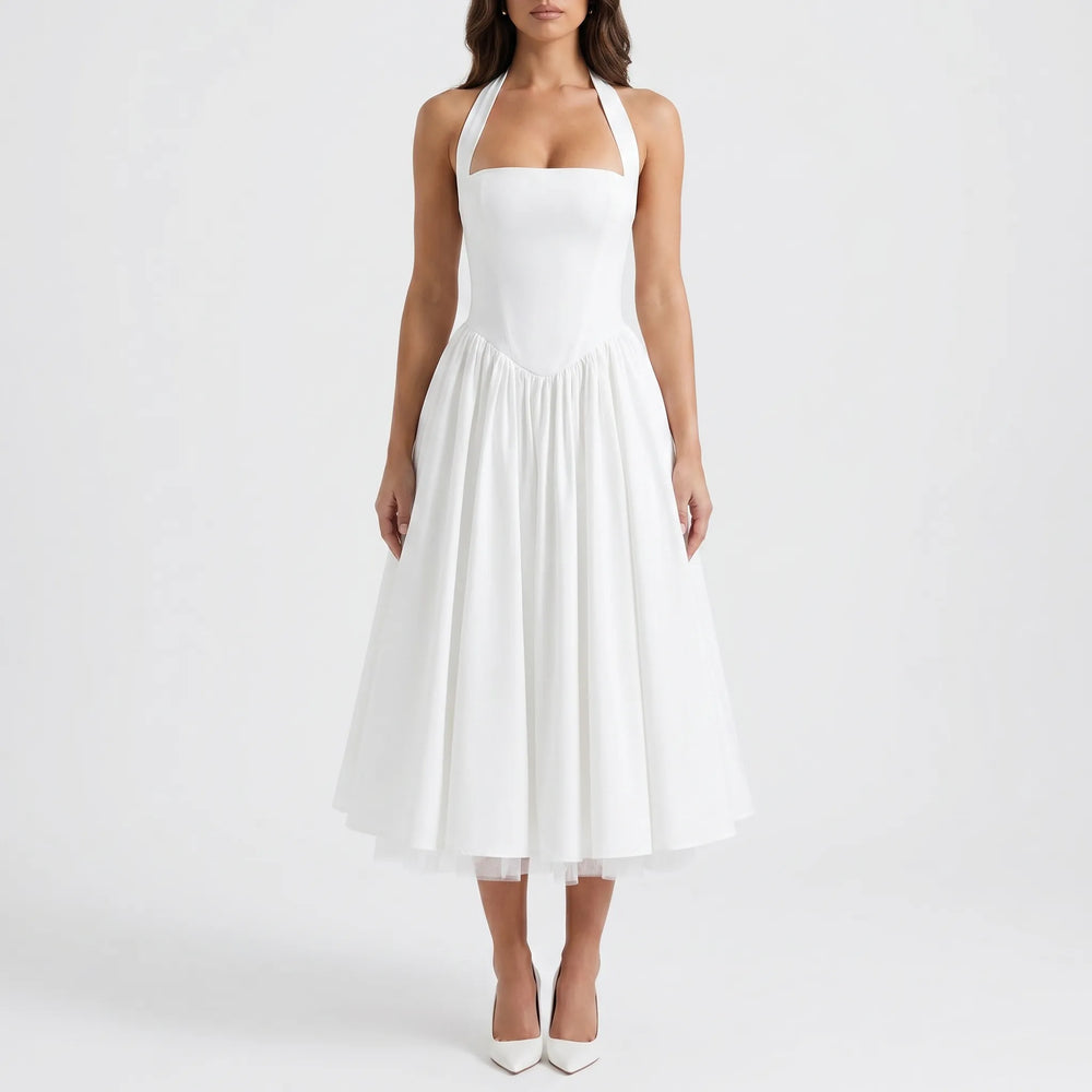 Velvaine - Halter Neck Midi Occasion Dress