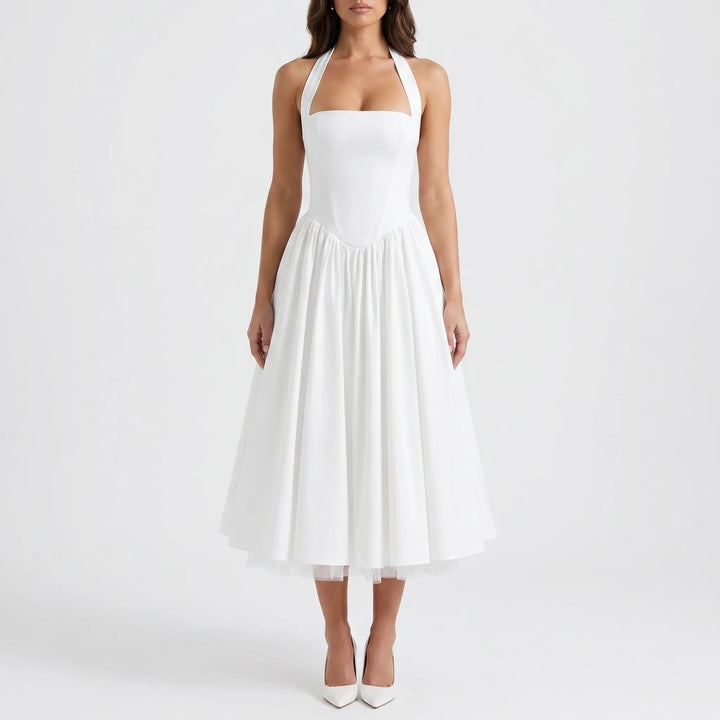 Velvaine - Halter Neck Midi Occasion Dress