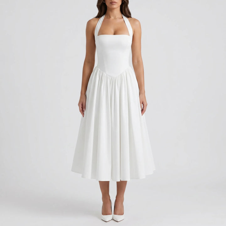 Velvaine - Halter Neck Midi Occasion Dress