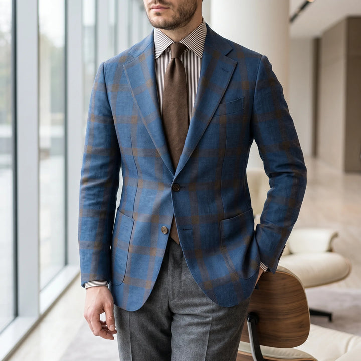 Volaire Mens Casual Dress Blazer With Check Pattern
