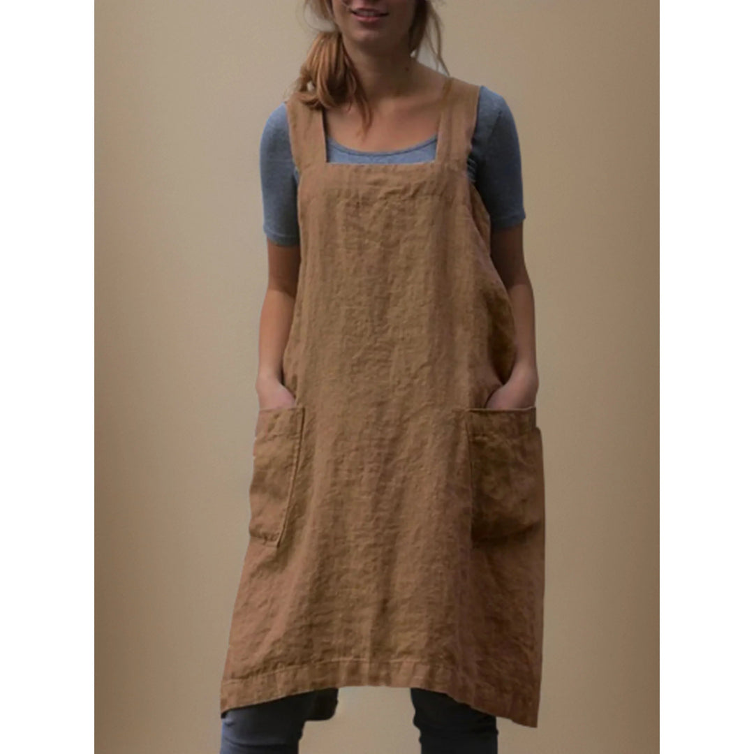 Women’s Apron with Cross-Back Design and Multiple Pockets