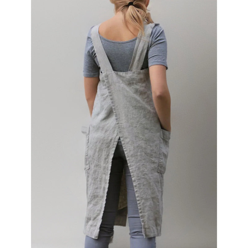 Women’s Apron with Cross-Back Design and Multiple Pockets