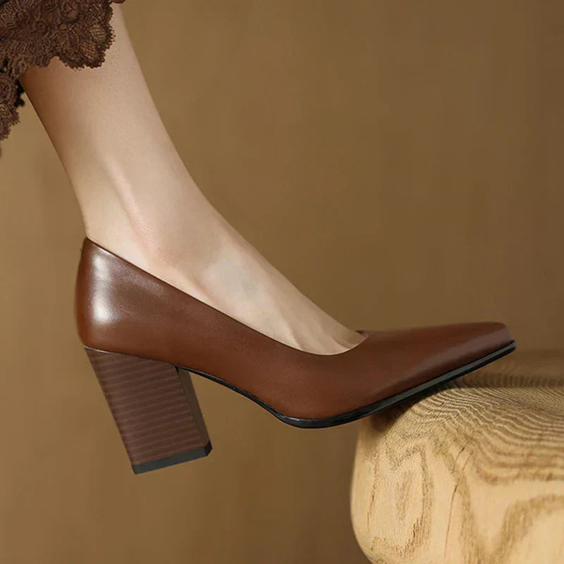 Women’s Block Heel Pumps with Pointed Toe and Slip-On Design