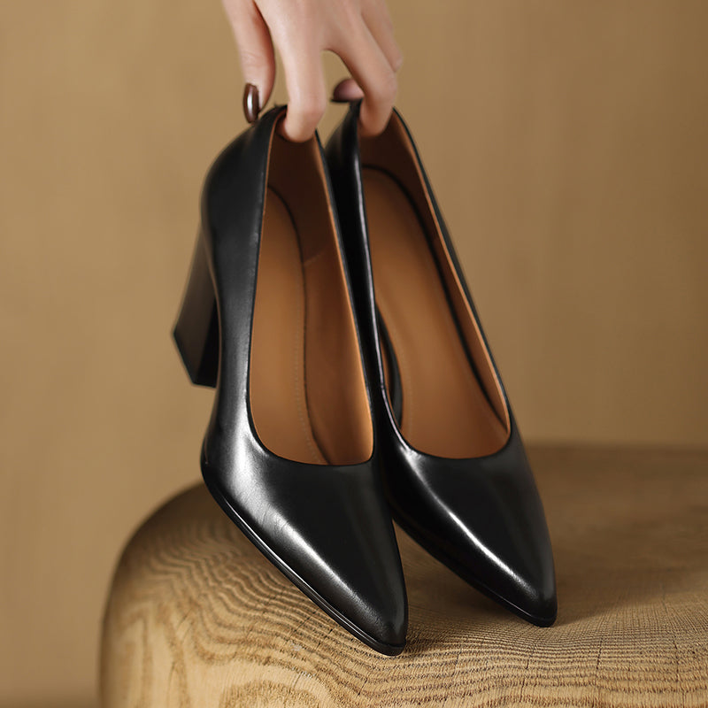 Women’s Block Heel Pumps with Pointed Toe and Slip-On Design