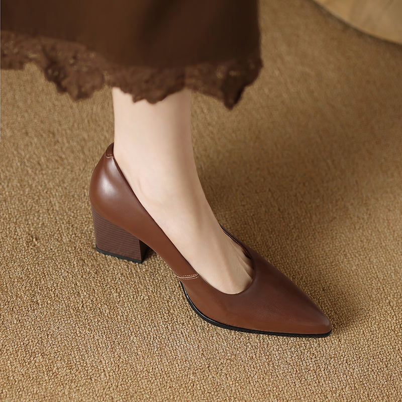 Women’s Block Heel Pumps with Pointed Toe and Slip-On Design
