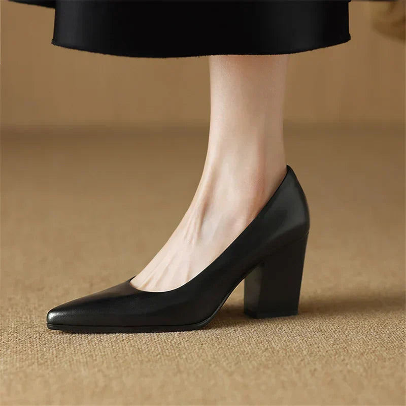 Women’s Block Heel Pumps with Pointed Toe and Slip-On Design