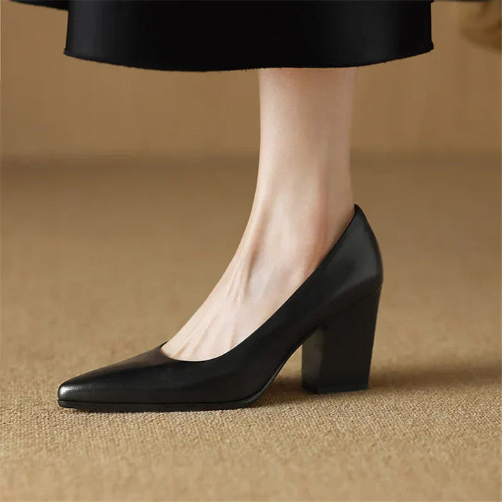 Women’s Block Heel Pumps with Pointed Toe and Slip-On Design