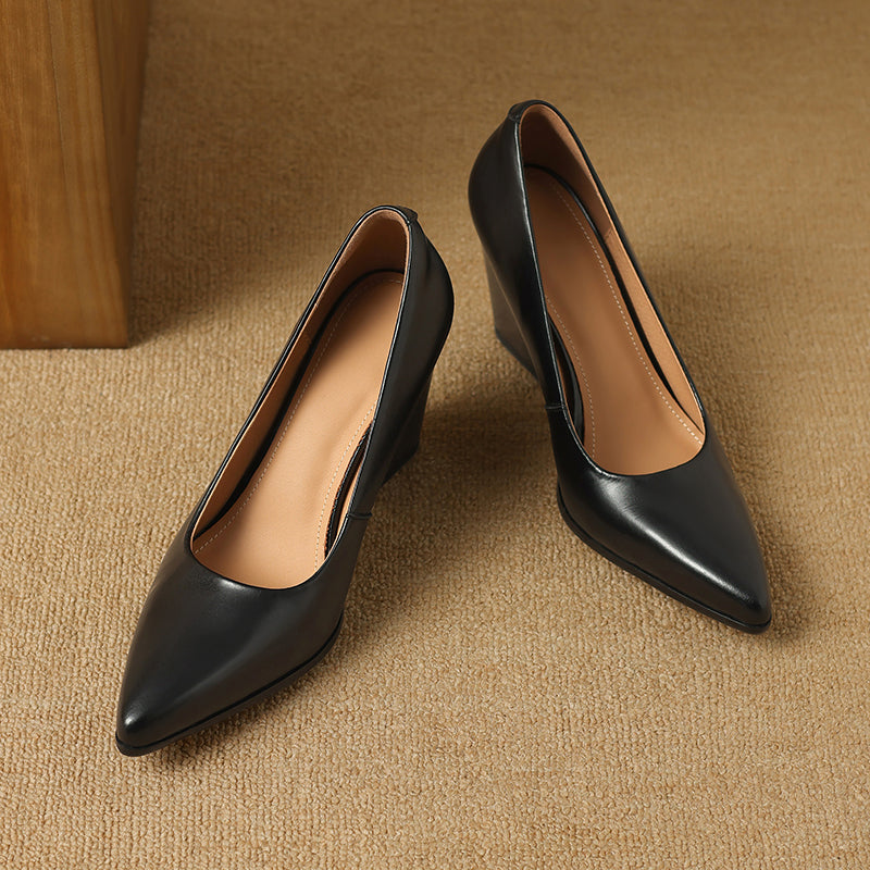 Women’s Block Heel Pumps with Pointed Toe and Slip-On Design