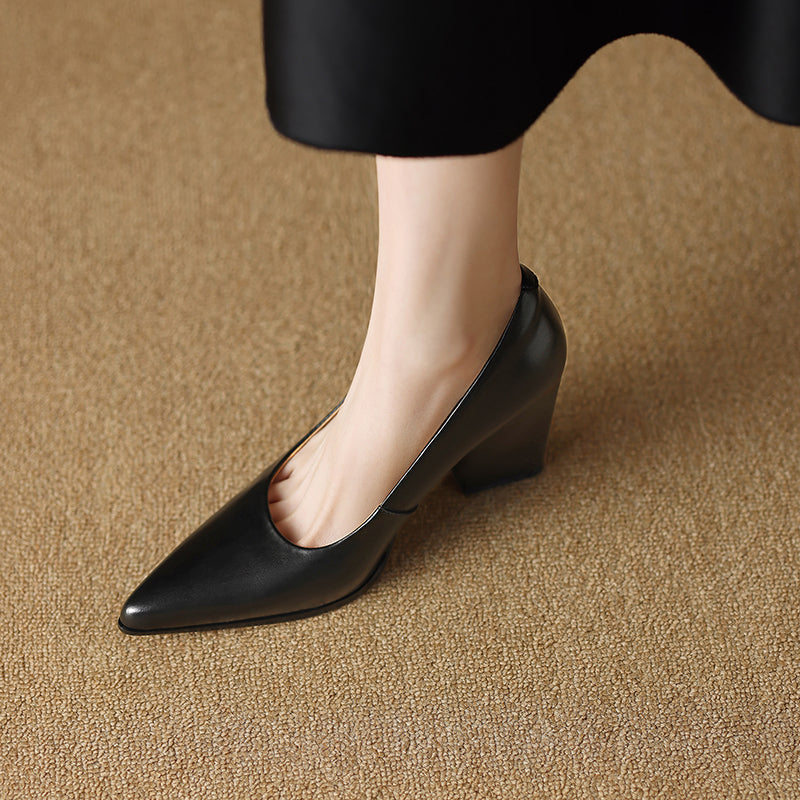 Women’s Block Heel Pumps with Pointed Toe and Slip-On Design