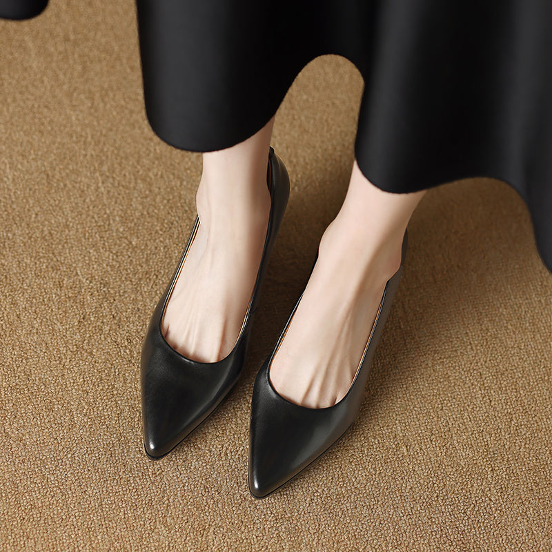 Women’s Block Heel Pumps with Pointed Toe and Slip-On Design