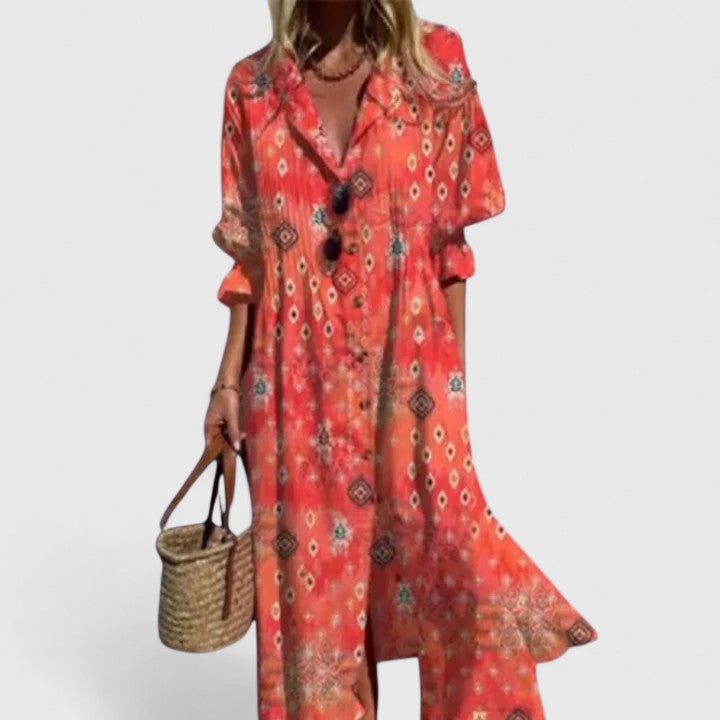 Women’s Boho Dress with Vibrant Pattern and Relaxed Fit