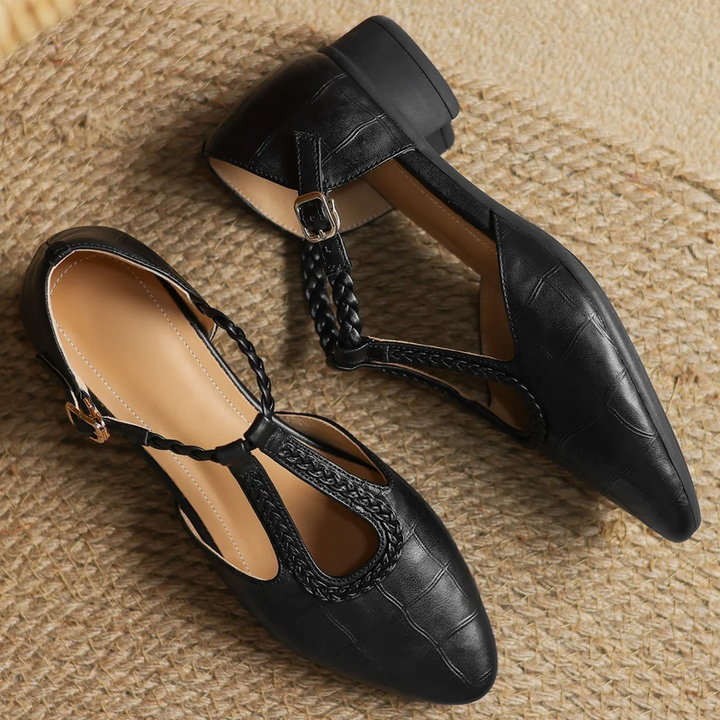 Women’s Flats with Pointed Toe and Braided T-Strap