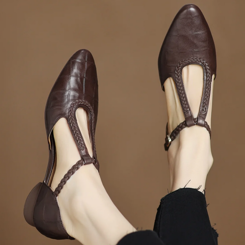 Women’s Flats with Pointed Toe and Braided T-Strap