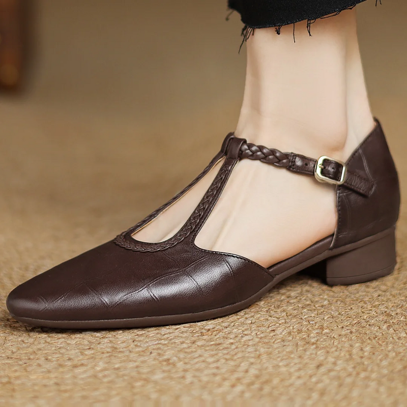Women’s Flats with Pointed Toe and Braided T-Strap