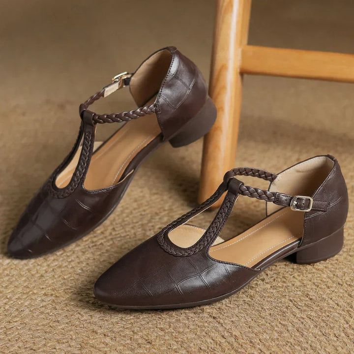 Women’s Flats with Pointed Toe and Braided T-Strap