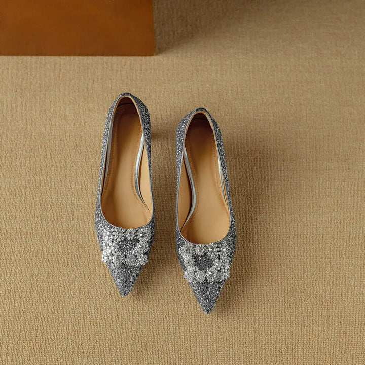 Women’s Glitter Pumps with Pointed Toe and Block Heel