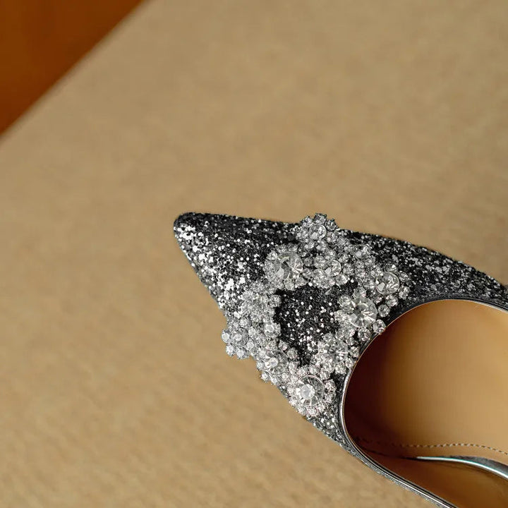 Women’s Glitter Pumps with Pointed Toe and Block Heel