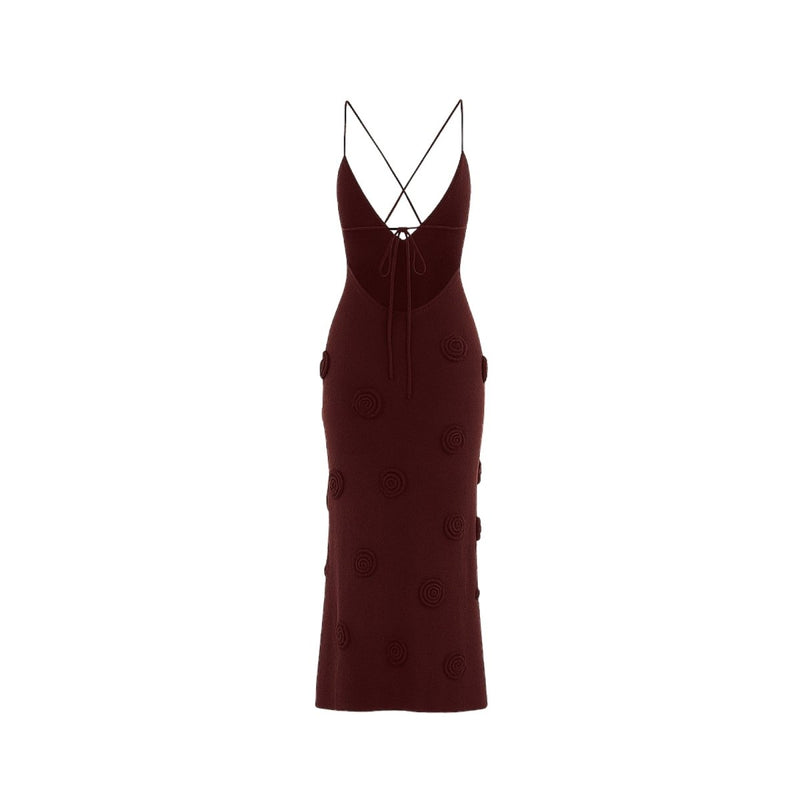 Women’s Knit Midi Dress with 3D Rosettes and Adjustable Back
