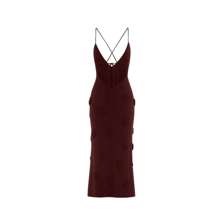 Women’s Knit Midi Dress with 3D Rosettes and Adjustable Back