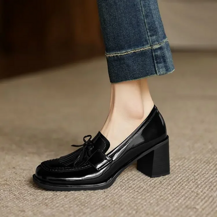 Women’s Loafer Pumps with Tassel Accent and Block Heel