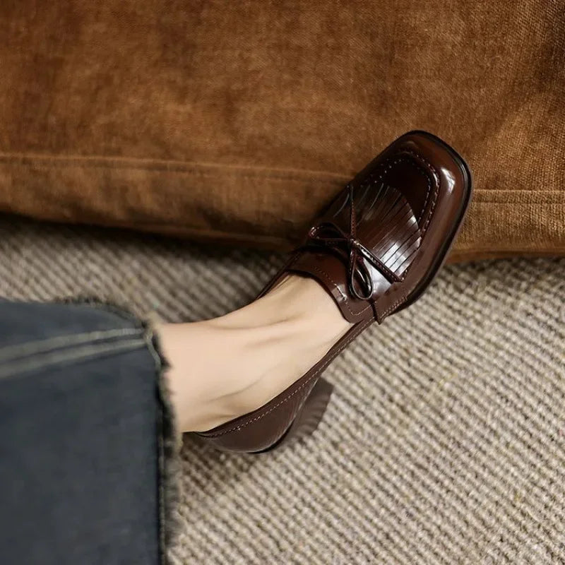Women’s Loafer Pumps with Tassel Accent and Block Heel