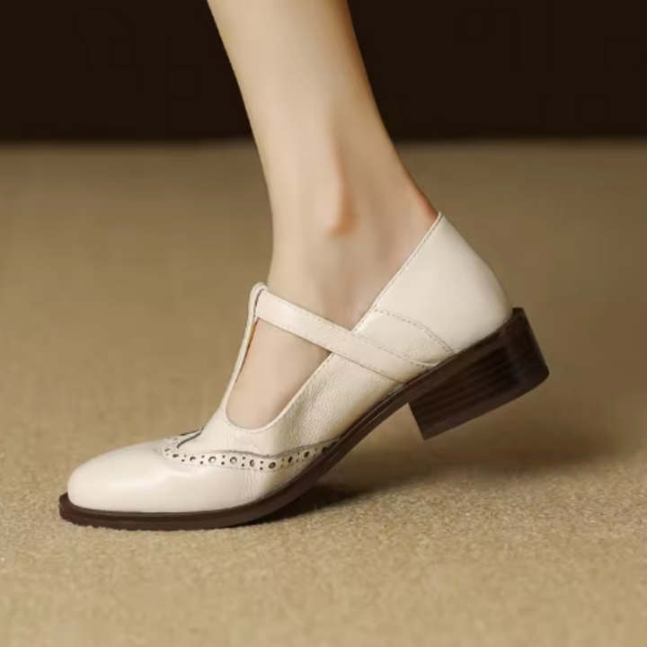 Women’s Mary Jane Shoes with T-Strap and Brogue Detail