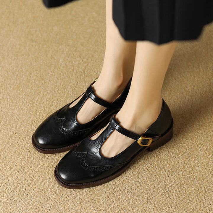 Women’s Mary Jane Shoes with T-Strap and Brogue Detail