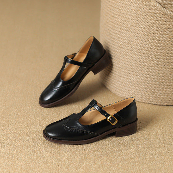 Women’s Mary Jane Shoes with T-Strap and Brogue Detail