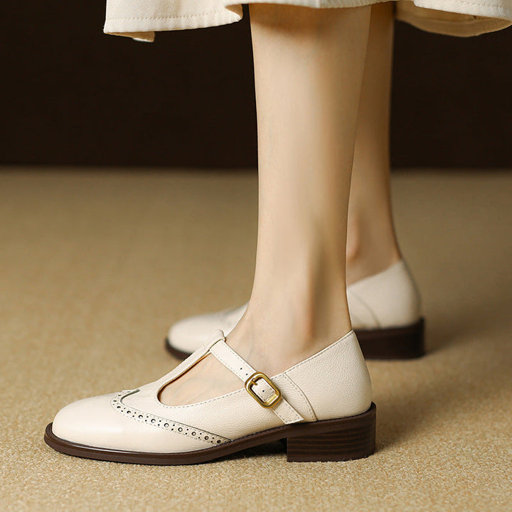 Women’s Mary Jane Shoes with T-Strap and Brogue Detail